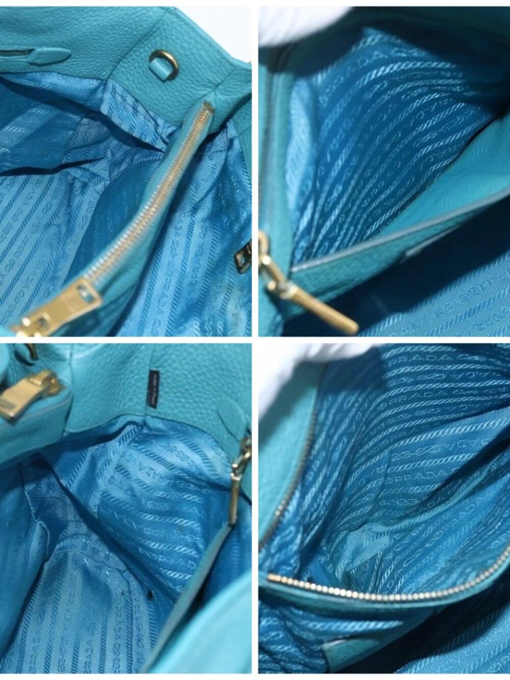 PRADA Hand Bag Leather Light Blue Gold Auth - Picture 15 of 16